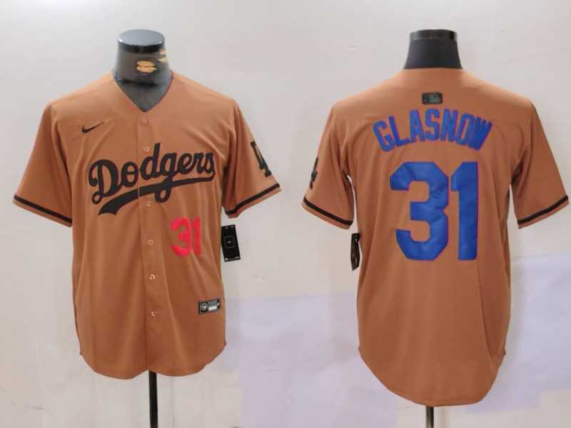Men%27s Los Angeles Dodgers #31 Tyler Glasnow Number Olive Cool Base Limited Stitched Jersey